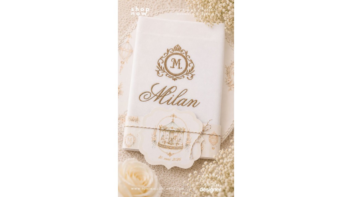 Trusou Botez Atelier Paris Carusel Vintage Monogramă Regală Balon cu Aer Cald 4